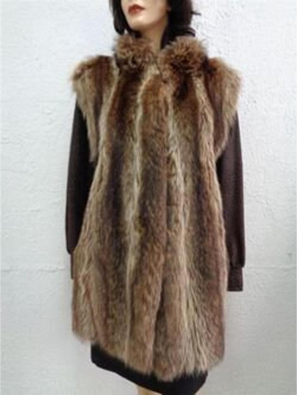 Excellent Raccoon Racoon & Suede Fur Coat Jacket Women Woman Size 10 Medium